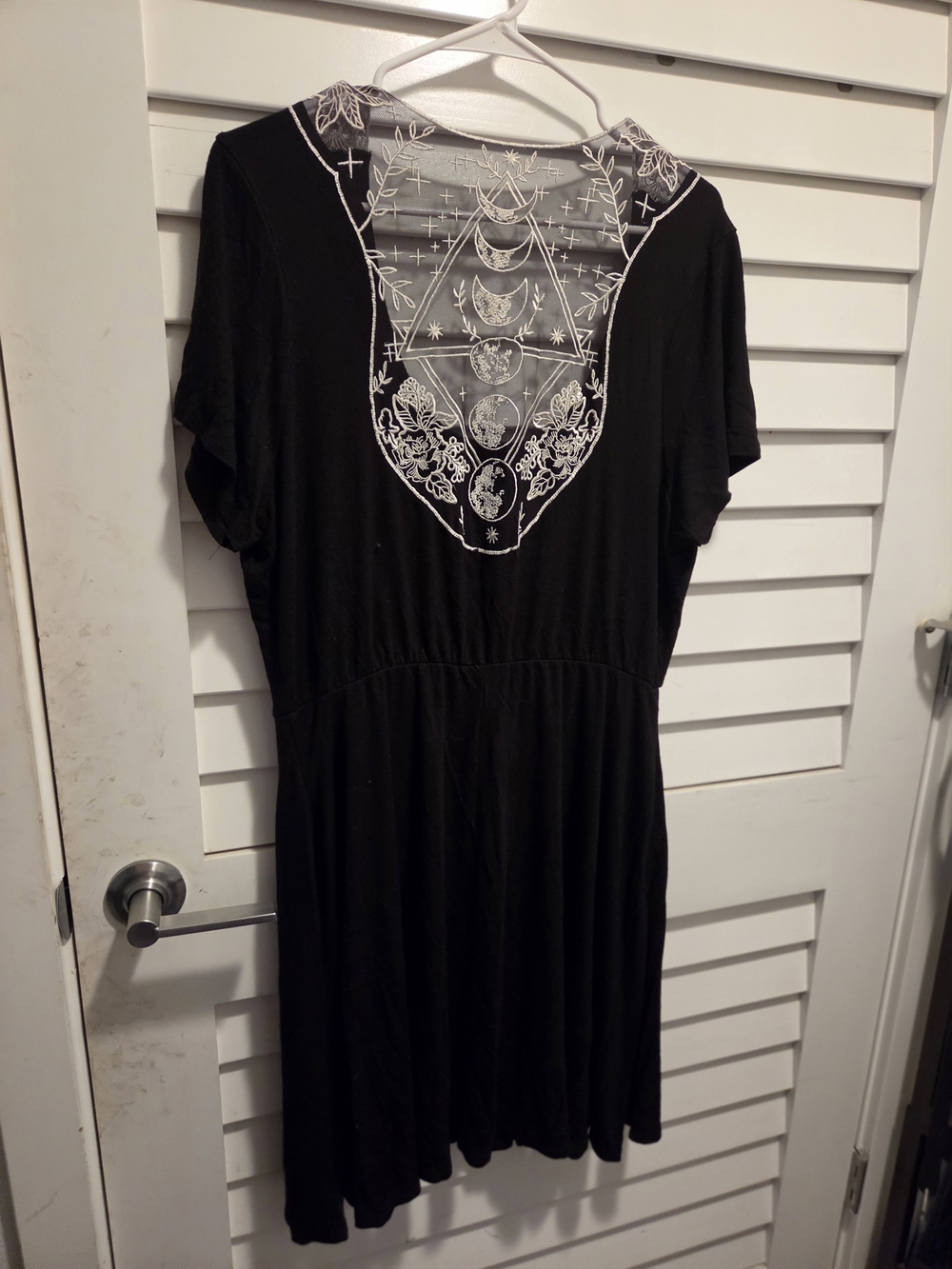 Black Midi Dress with White Embroidered Back Panel